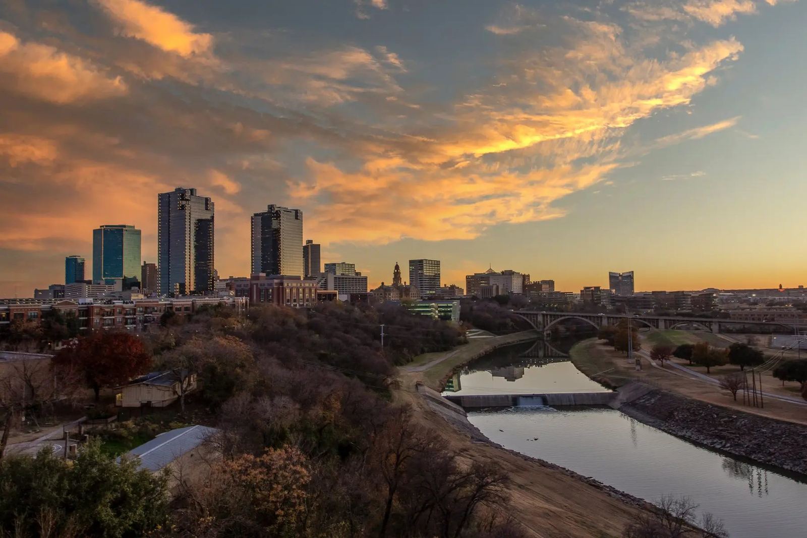 Downtown Fort Worth skyline at sunset